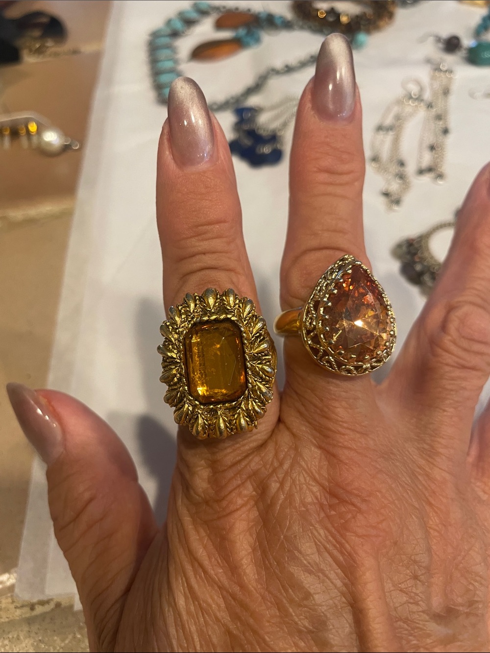 Gold-Tone Amber Statement Rings set - Women Jewelry